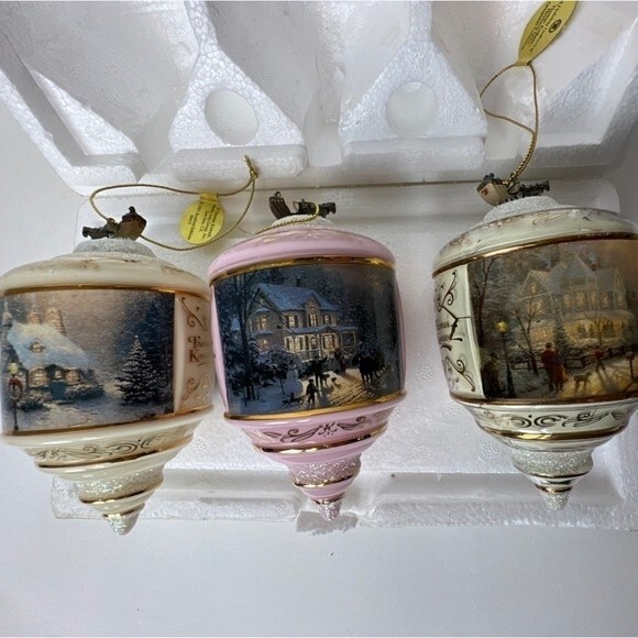 Vintage Thomas kinkade bradford editions heirloom glass ornaments 3 *read descri - Picture 4 of 10